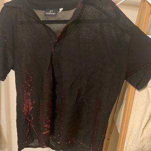 Metallic red sheer button down